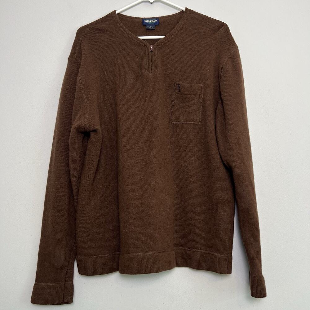 Vintage Guess Jeans Men's 100% Lambswool Sweater Sz L Brown Office Classy Casual